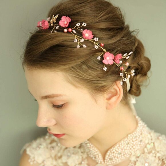 Accessories - Bridal Floral Cutie and Elegant Vintage Flower Women Pearls Tiara Headpiece Wedd